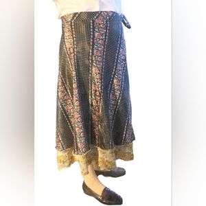 Evez Floral Silkblend Reversible Wrap Skirt XL #cottagecore